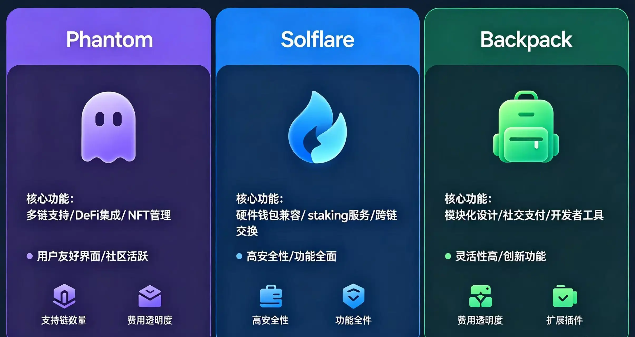 Solana 热门热钱包功能对比 Solana 热门热钱包功能对比