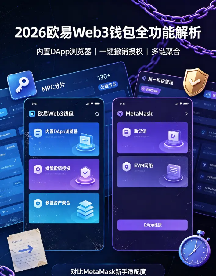 Web3钱包全功能解析｜内置DApp浏览器/一键撤销授权/多链聚合，对比MetaMask新手适配度